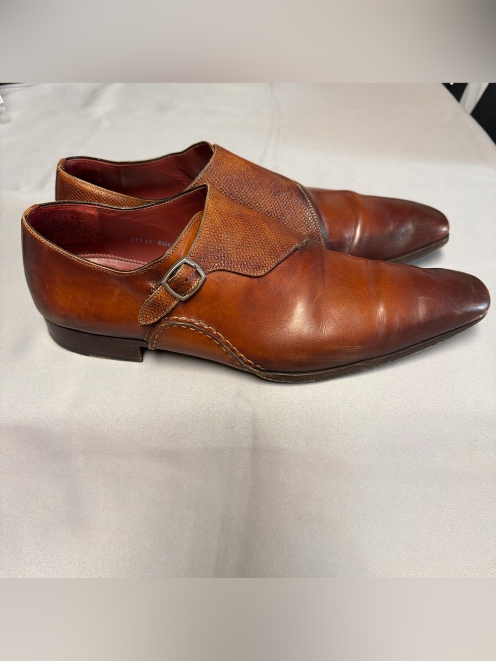 Magnanni Men's Brown Leather Single Monk Strap Dress Shoes